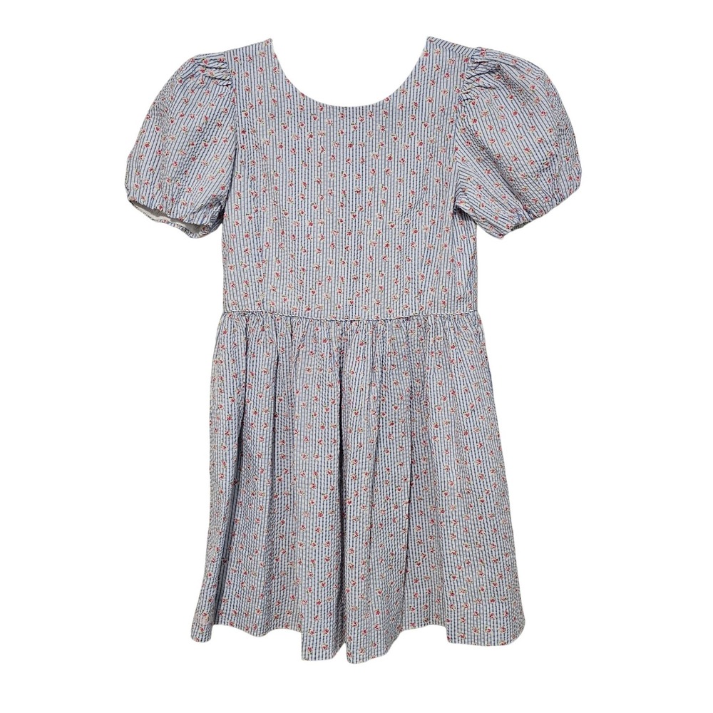 Polo Ralph Lauren Girls 10 Dress Blue Floral Seersucker Puff Sleeve Cottagecore